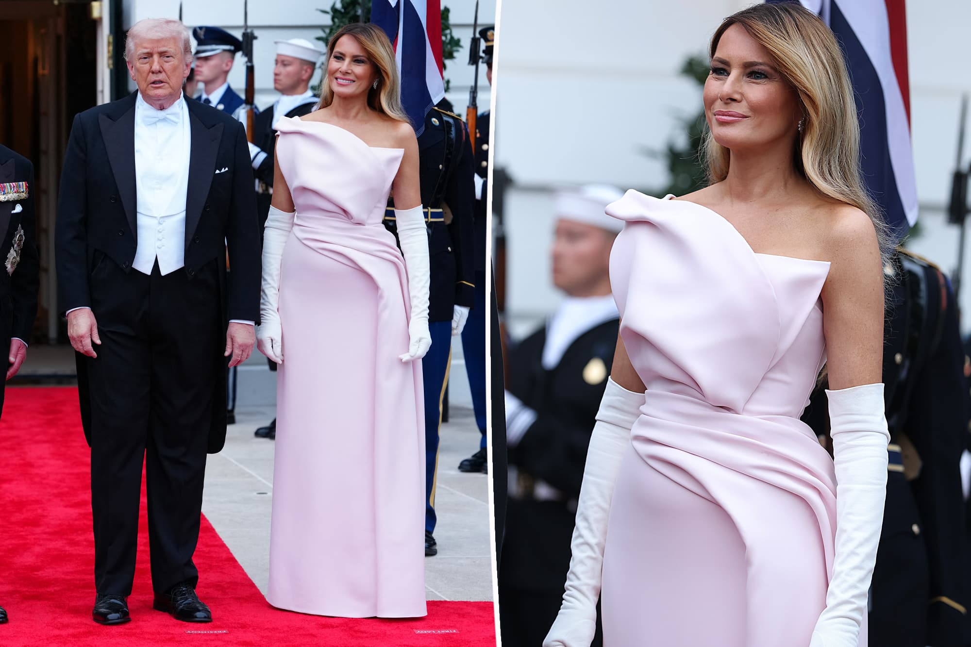 Melania Trump, İngiltere Kralı III. Charles Onuruna Düzenlenen Resmi Akşam Yemeğinde Pembe Dior Haute Couture Elbise Giydi